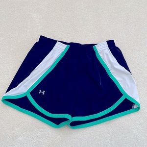 Under armour running shorts, size s, black with white and green detailing.